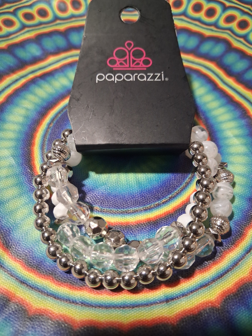 Paparazzi Silver & Clear Beaded Stretch Bracelet Set - White/Clear